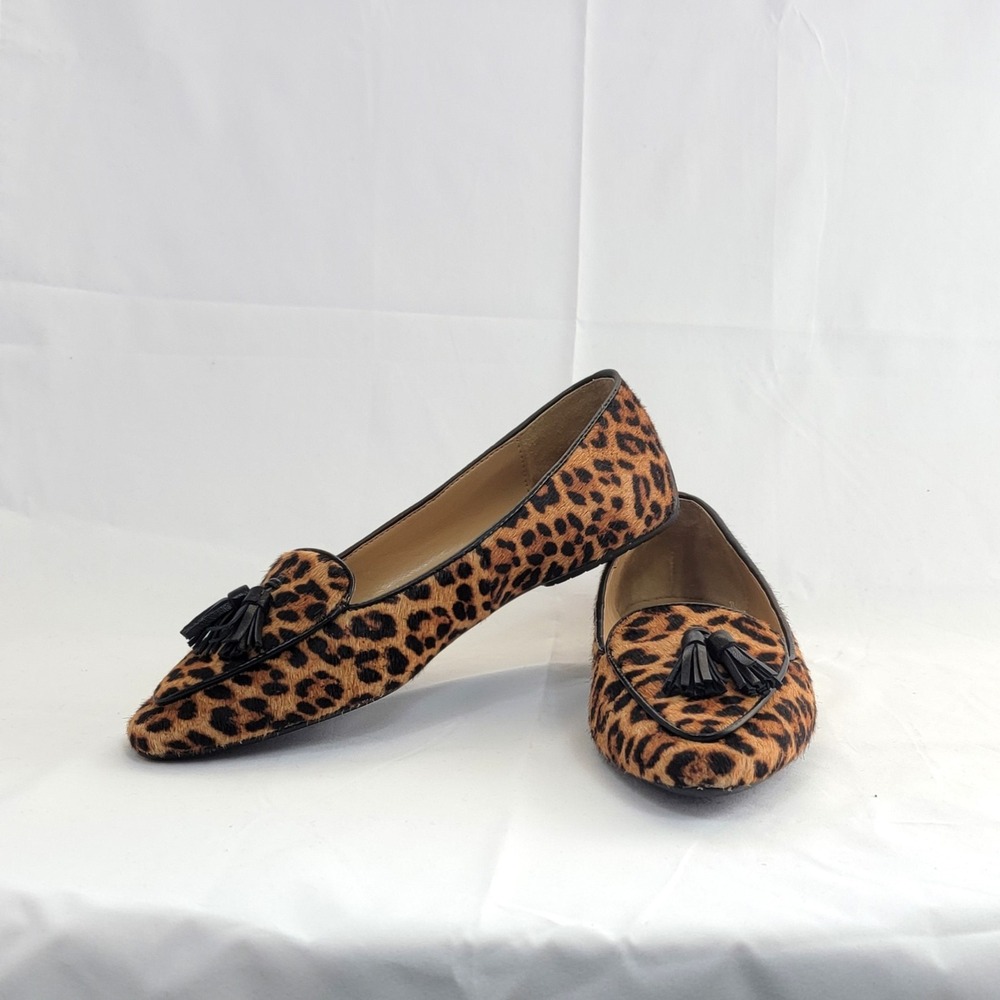 Talbots Leopard Calf Hair Tassel Loafers Womens 6.5M Brown Animal Print Flats
